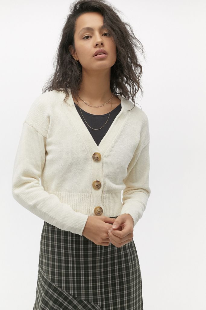 UO Honey Plush Cropped Cardigan Urban Outfitters UK
