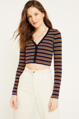 Uo Navy Stripe Crop Cardigan Urban Outfitters Uk