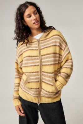 BDG Stripe Brushed Knit Zip-Up Hoodie