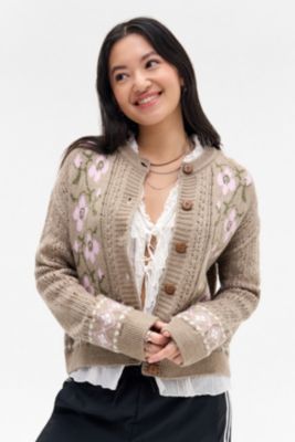 Kimchi Blue Floral Pattern Crew Neck Cardigan