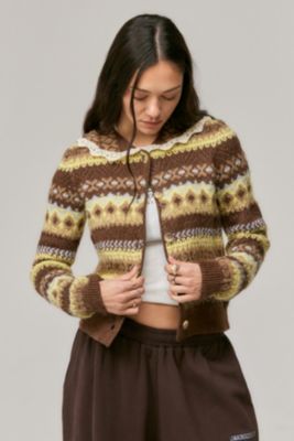 Cardigan UO Sky Fairisle con Colletto in Pizzo