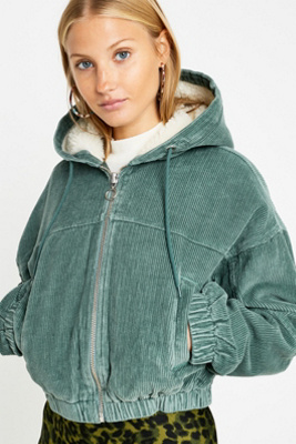 corduroy hooded cropped jacket