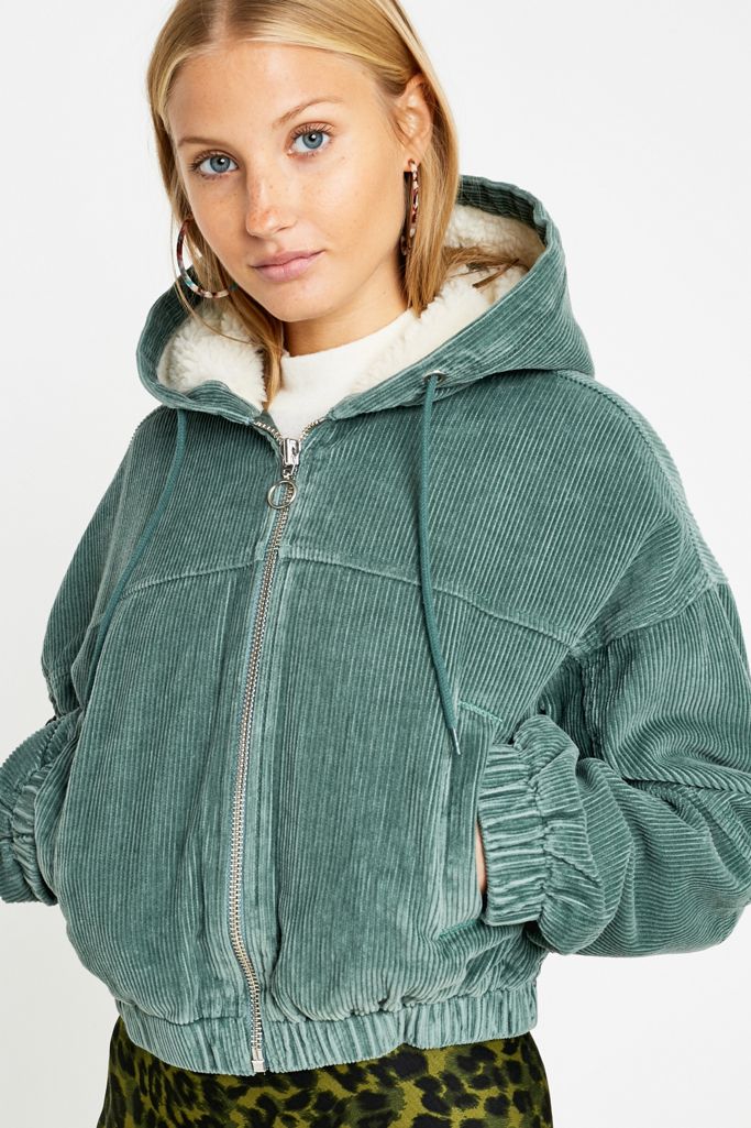 UO Sage Corduroy + Borg Hooded Crop Jacket | Urban Outfitters UK