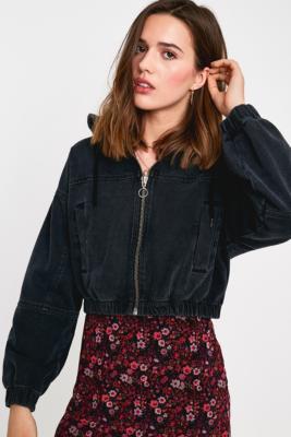 cropped hooded denim jacket