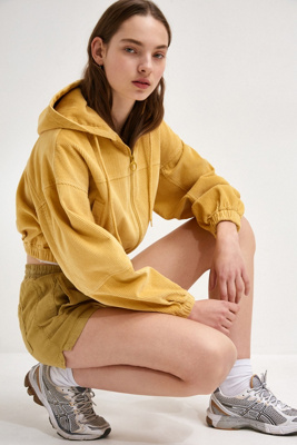 uo corduroy hooded cropped jacket