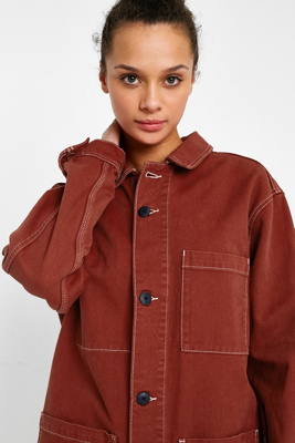 contrast stitch work jacket