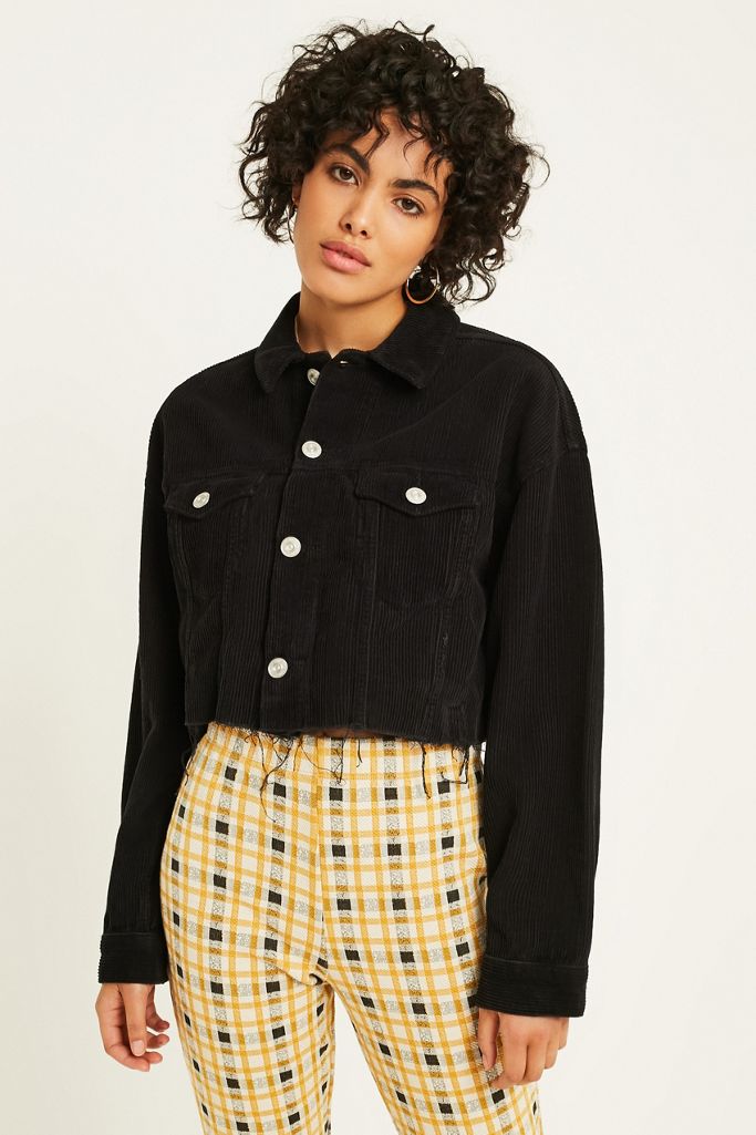 BDG Black Corduroy Cropped Trucker Jacket | Urban Outfitters UK