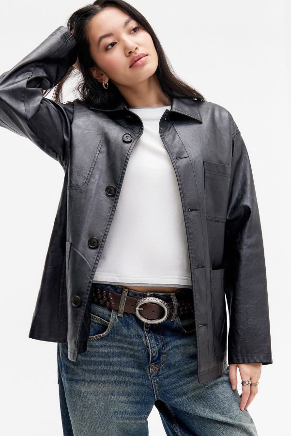 Slide View: 1: BDG Faux Leather Chore Jacket