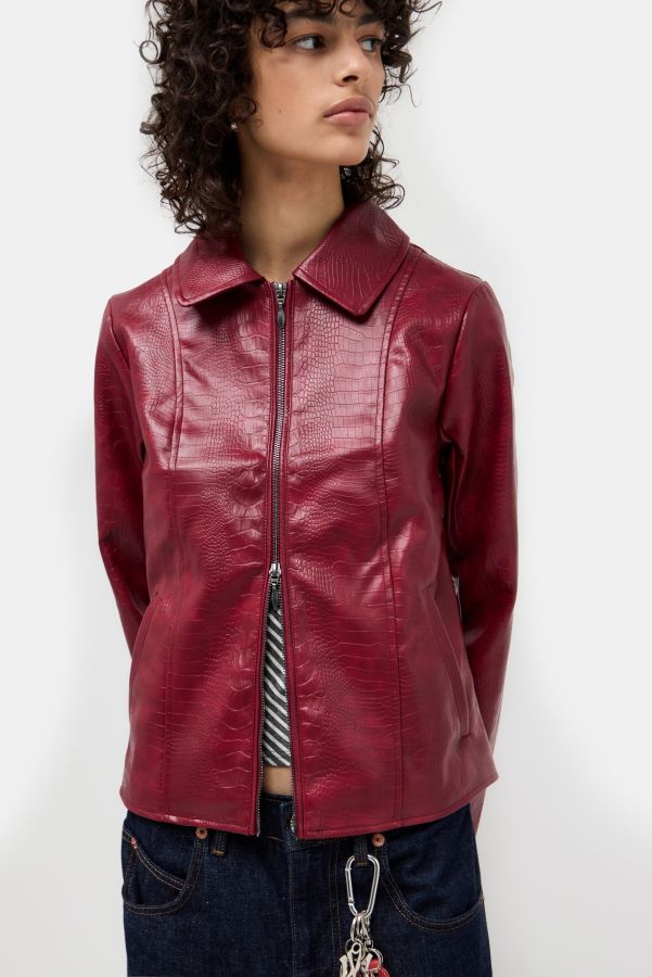 Slide View: 6: Silence + Noise Fitted Snake Faux Leather Jacket