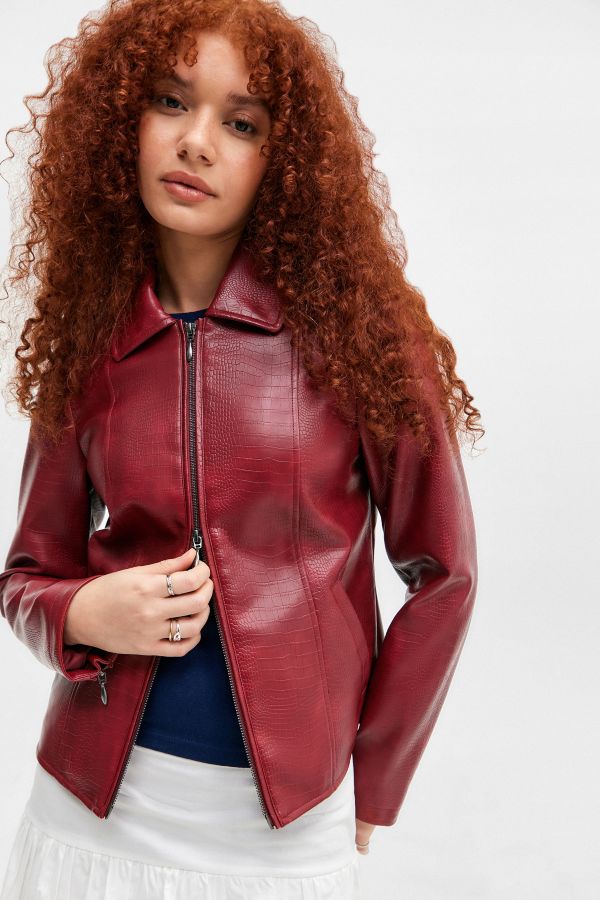 Slide View: 1: Silence + Noise Fitted Snake Faux Leather Jacket