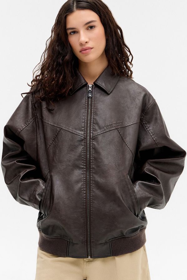 Slide View: 3: BDG Fran Faux Leather Bomber Jacket