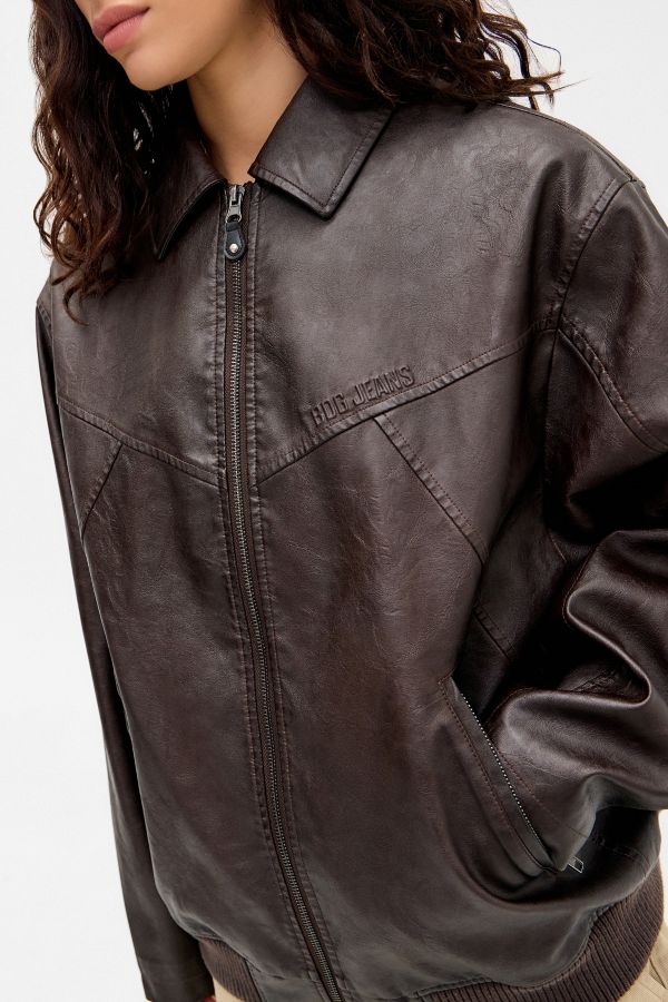 Slide View: 4: BDG Fran Faux Leather Bomber Jacket