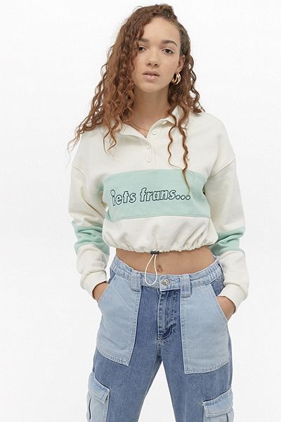 iets frans... Cream Panelled Bubble Hem Rugby Top | Urban Outfitters UK