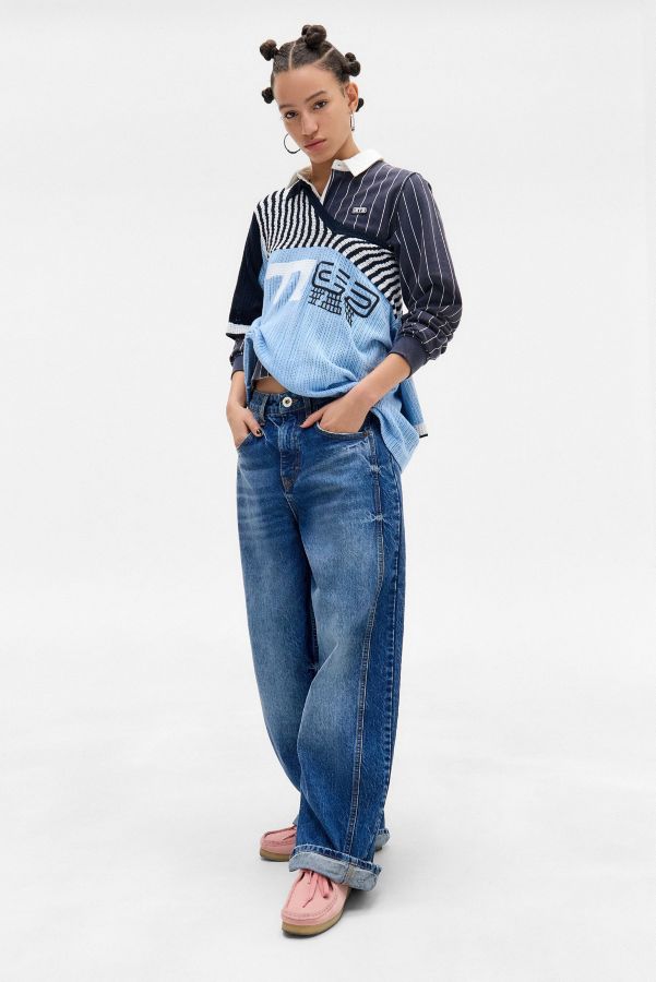 Slide View: 4: iets frans... Pinstripe Boxy Rugby Top