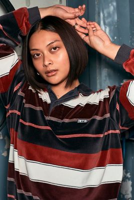 iets frans... Velour Streifen Rugby Oberteil