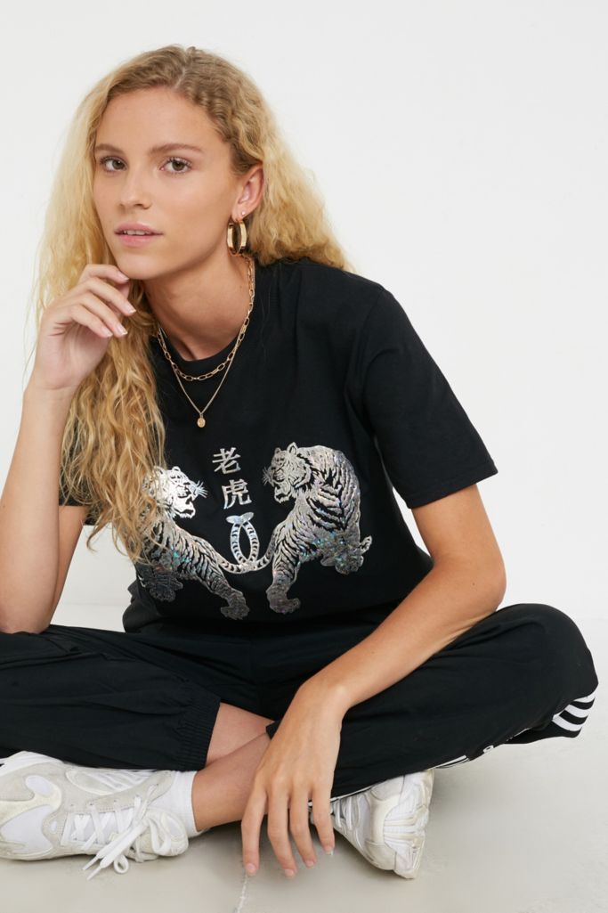 UO Foiled Tiger Print TShirt Urban Outfitters UK