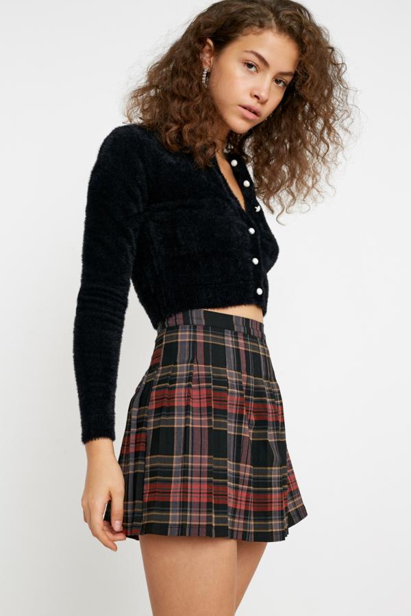 Uo Brown Check Pleated Mini Skirt Urban Outfitters Uk 