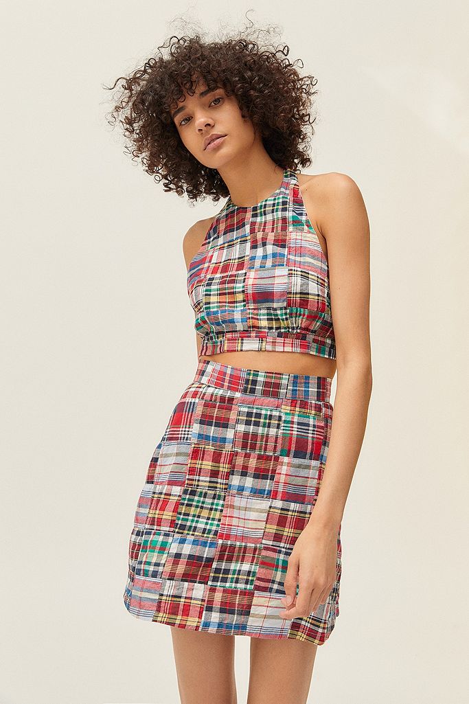 UO Virginia Plaid Patchwork Mini Skirt | Urban Outfitters UK