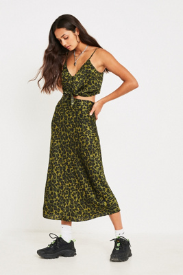 leopard print bias cut midi skirt