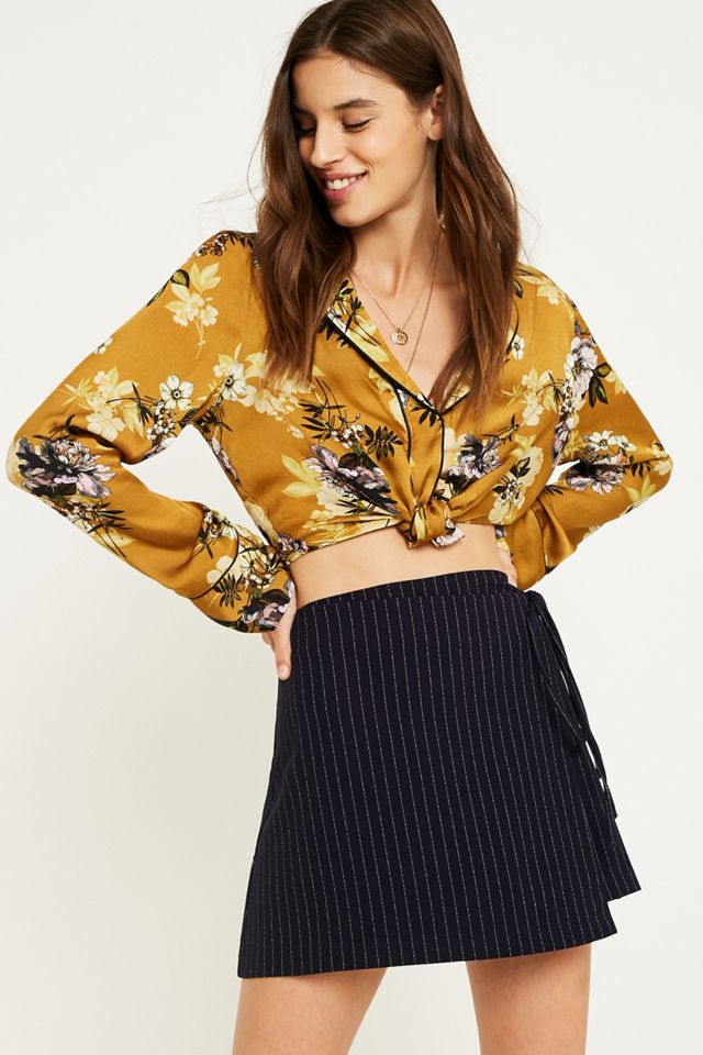 UO Pinstripe TieSide Wrap Mini Skirt Urban Outfitters UK