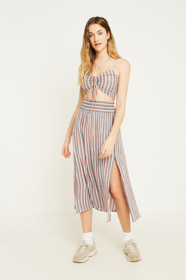 UO Multi Stripe Crinkle Midi Skirt Urban Outfitters UK