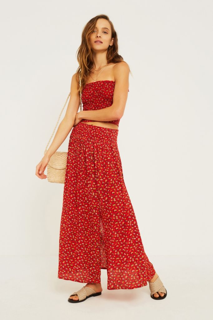 Uo Floral Beach Midi Skirt Urban Outfitters De 