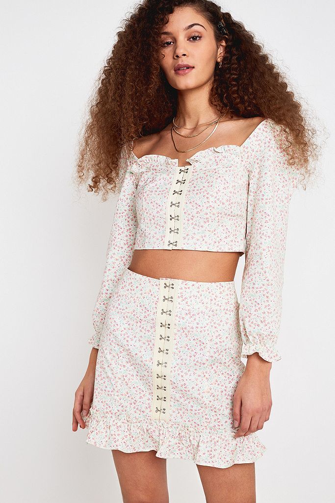 UO Love Struck Floral Hook + Eye Mini Skirt | Urban Outfitters UK