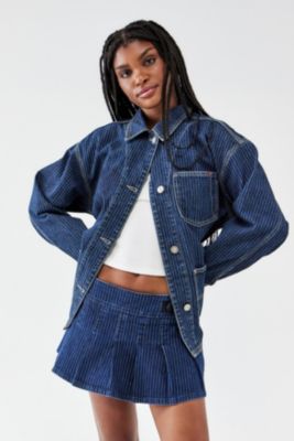 UO Pinstripe Denim Pleated Mini Skirt