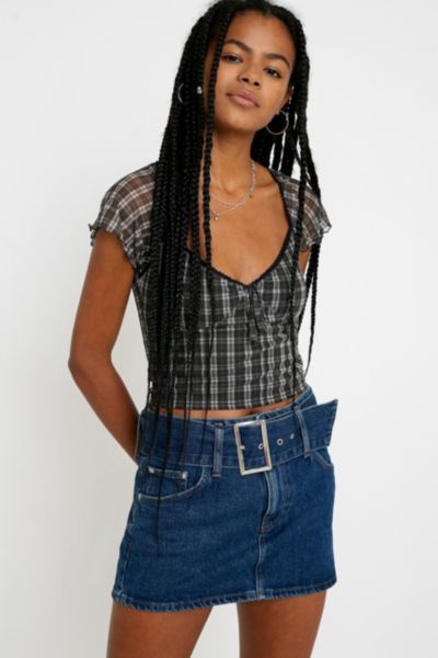 Uo Belted Denim Super Mini Skirt Urban Outfitters Uk