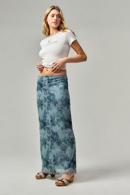UO Jupe longue en maille florale bleue