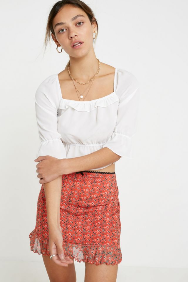 UO Floral Mesh Frill Hem Mini Skirt | Urban Outfitters UK