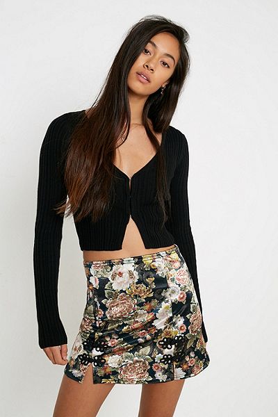 UO Floral Satin Frogging Mini Skirt | Urban Outfitters UK