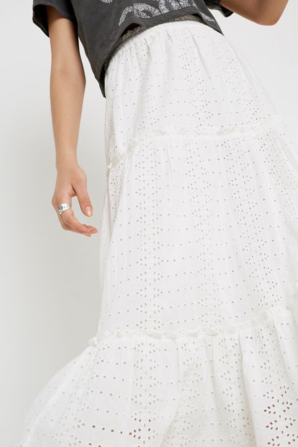 UO White Broderie Maxi Skirt Urban Outfitters UK