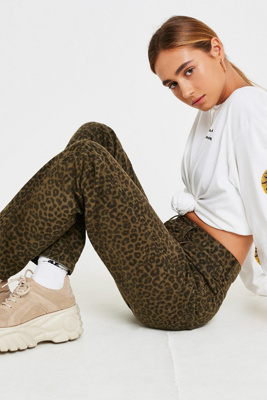 leopard print straight leg jeans