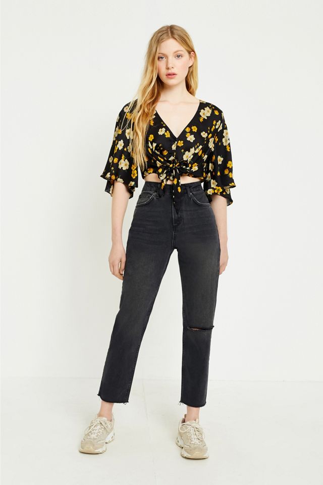 BDG Mom Washed Black Distressed Jeans | Urban Outfitters UK