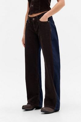 Jeans en velours côtelé bicolore taille basse BDG Brown Kayla