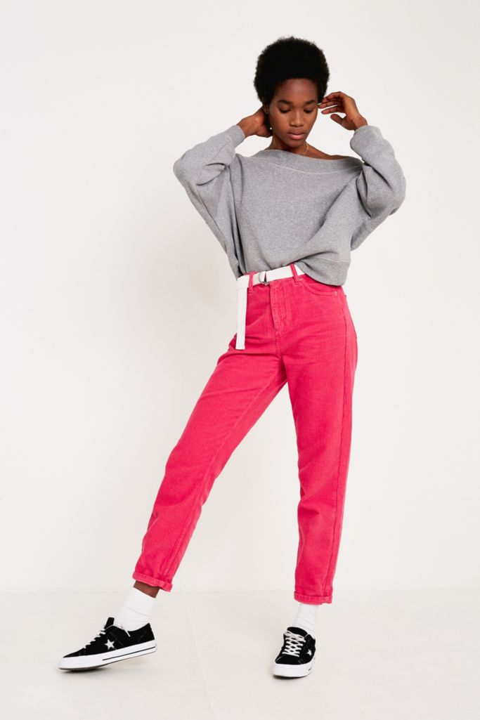 BDG Bold Pink Corduroy Mom Trousers | Urban Outfitters UK