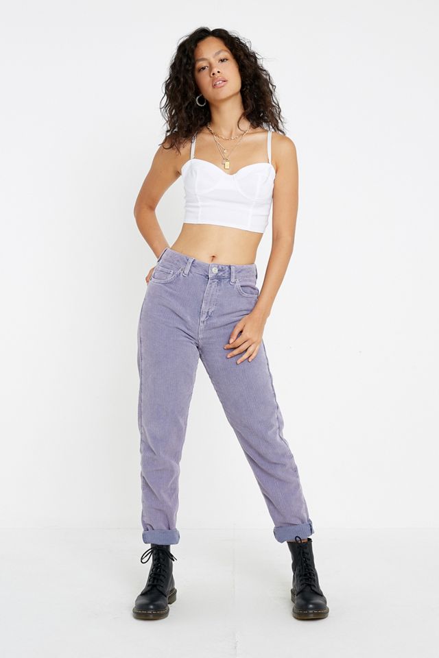 BDG Lilac Acid Wash Corduroy Mom Jeans Urban Outfitters UK