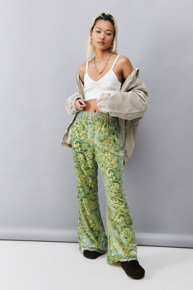 UO London Burnout Velour Flare Trousers | Urban Outfitters UK