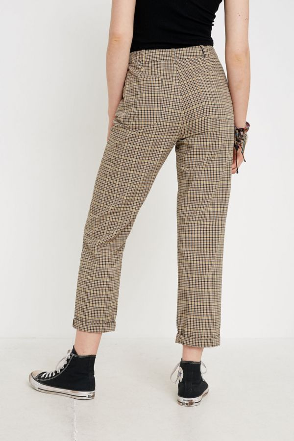 UO Tan Check Print Slim Cigarette Trousers | Urban Outfitters UK