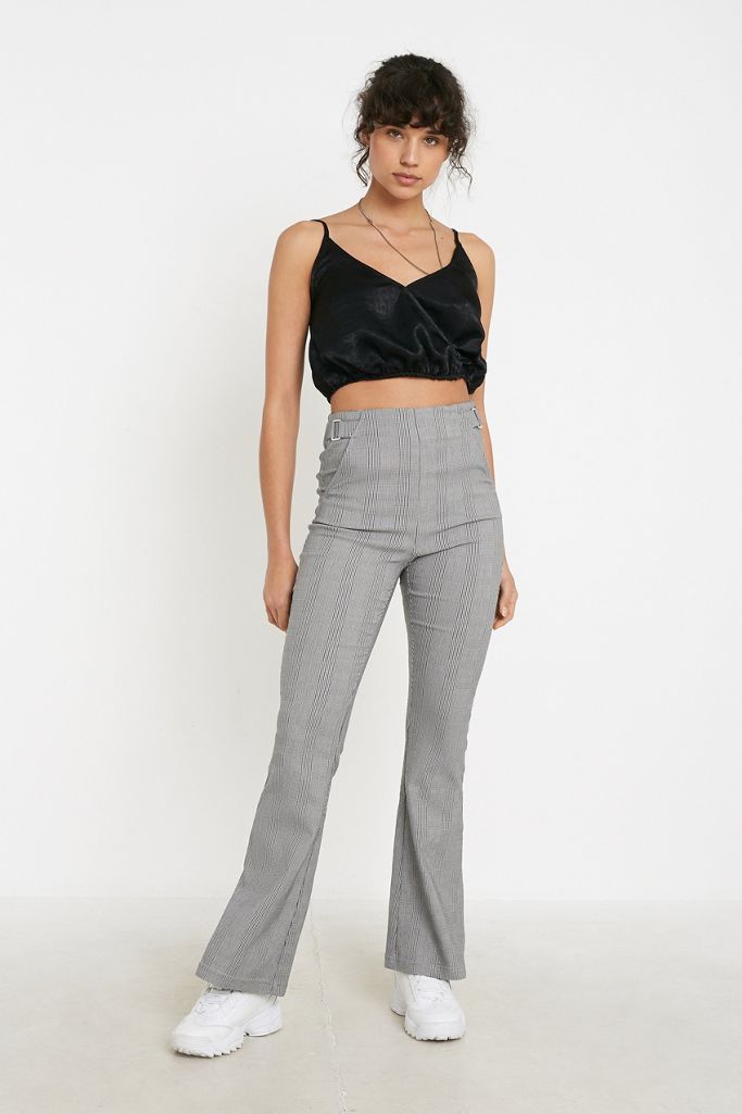 UO D-Ring Check Bengaline Flare Trousers | Urban Outfitters UK