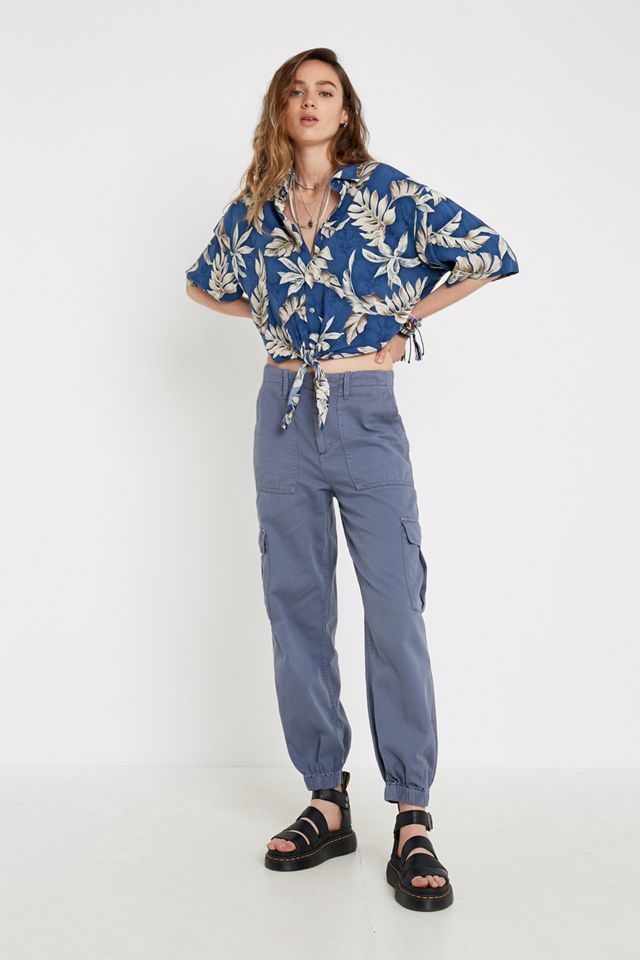 BDG Smokey Blue Cuffed Cargo Trousers Urban Outfitters UK