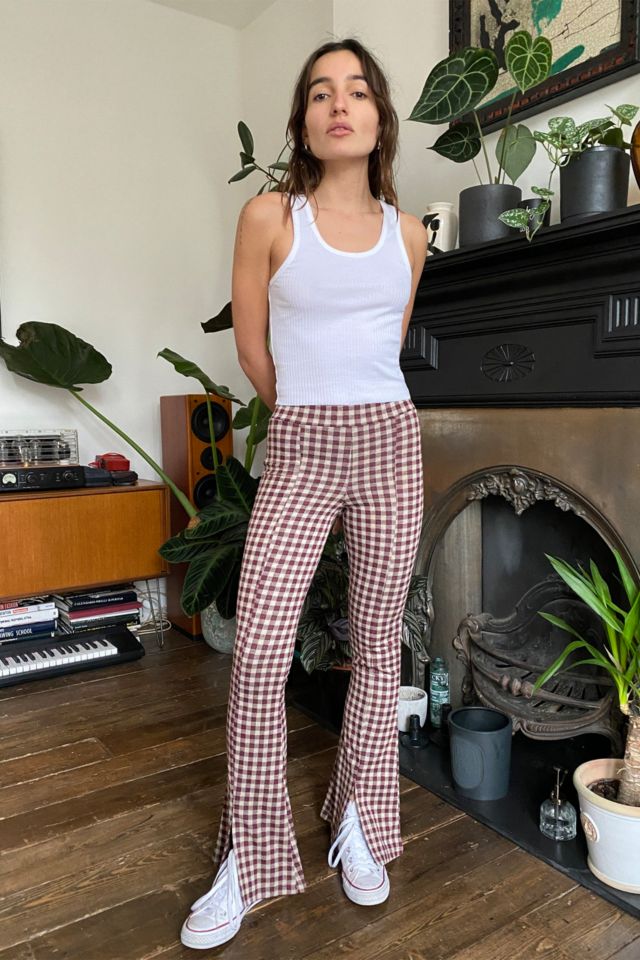UO Gingham Print Flare Trousers | Urban Outfitters UK