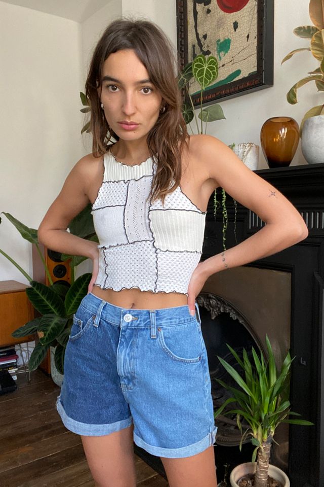 BDG High-Rise Two-Tone Blue Denim Mom Shorts | Urban Outfitters UK