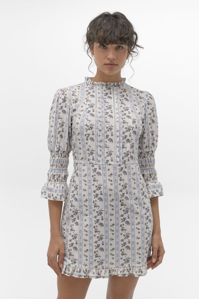 UO Maisy Ivory Floral Victoriana Mini Dress | Urban Outfitters UK