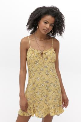 UO Bluebelle Yellow Floral Mini Dress 
