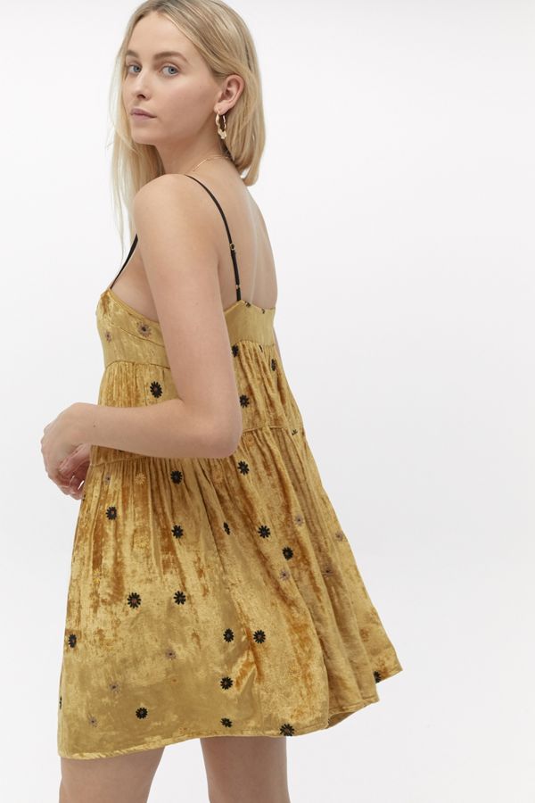 Kimchi Blue Alice Embroidered Velvet Babydoll Dress Urban Outfitters UK