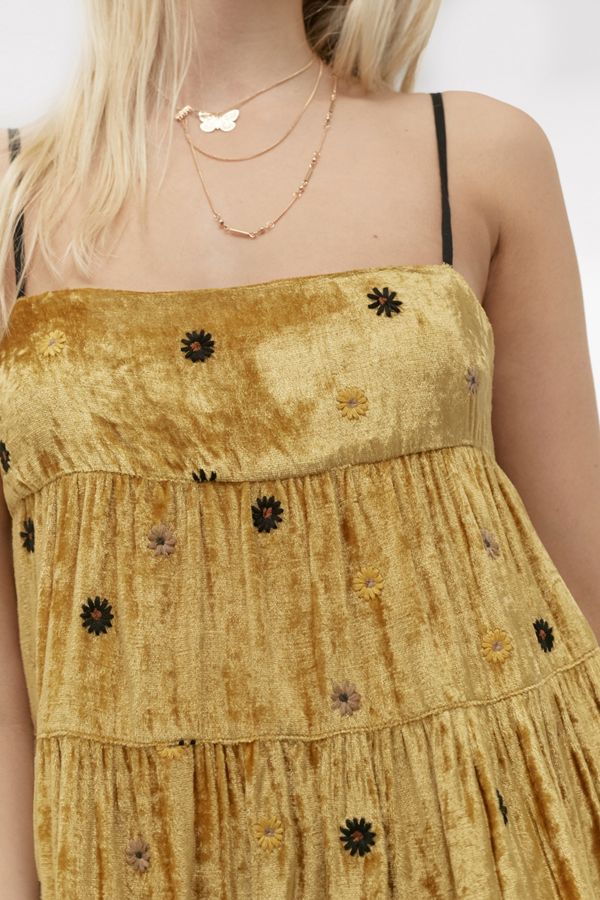 Kimchi Blue Alice Embroidered Velvet Babydoll Dress Urban Outfitters UK