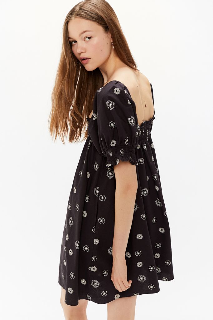 UO Daisy Dot Puff Sleeve Babydoll Dress Urban Outfitters UK
