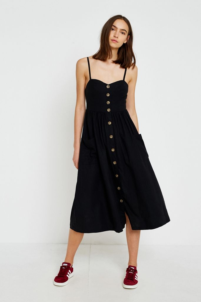 UO Emilia Black ButtonThrough Midi Dress Urban Outfitters UK
